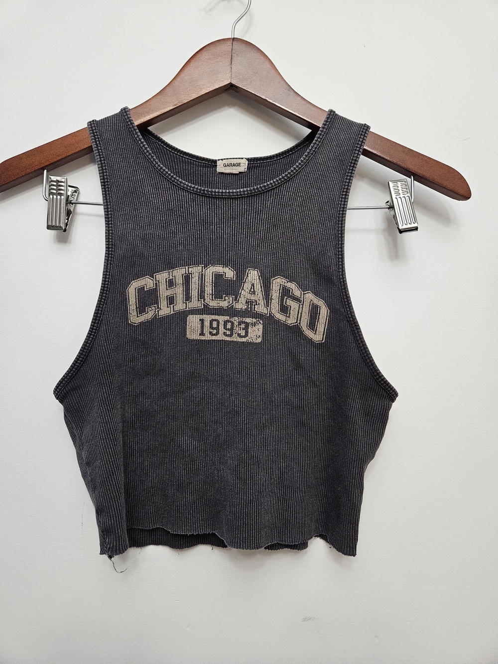 Garage Black 'Chicago 1993' Ribbed Cropped Tank